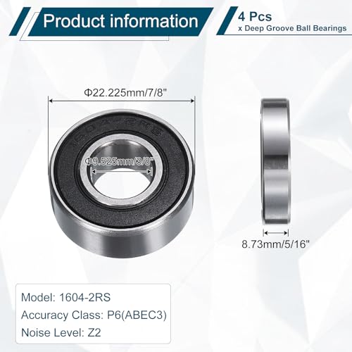 uxcell 4pcs 1604-2RS Deep Groove Ball Bearing, 3/8" x 7/8" x 5/16" ABEC 3 - size: 1604-2RS 3/8" x 7/8" x 5/16"