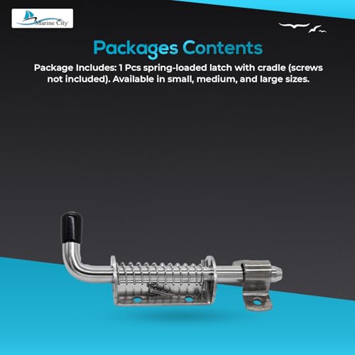 MARINE CITY Spring Latch Barrel Bolt with Cradle, 304 Stainless Steel, Heavy-Duty, Corrosion-Resistant, 5" for Marines, Boats, Yachts, Garage Accessories (Pack of 1) - size: 5 Inches