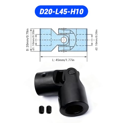 BORDSTRACT 10mm to 10mm Universal Joint Coupling D20 L45 - size: D20-L45-H10, style: No Keyway