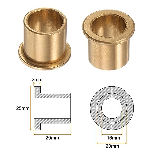 HARFINGTON 2pcs Flange Bearing Sleeve 16mm Bore 20mm OD 20mm Length 2mm Flange Thickness Bronze Bushing Self Lubricating Bushings Sleeve for Industrial Equipment - size: 16mm x 20mm x 20mm