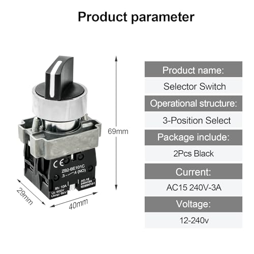 2-Pack Black 3-Position Metal Head Selector Switches, 2NO - style: Black 3-Position Selector Switch 2NO