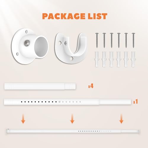 Metal Closet Rod 1.3" Heavy Duty Adjustable Hanging Rod 17-75 Inch - color: Matte White, size: 17-75 IN