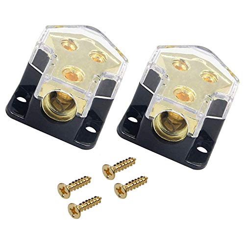 Power Distribution Block, 2 Way 0/2/4 AWG Gauge in, 4/8/10 Gauge Out, 2 Way Car Audio Stereo Amp Distribution Connecting Block for Audio Splitter (1 in 2 Out) with Screw Sets 2 Pack - size: 2 Way with Screws 2 Pack