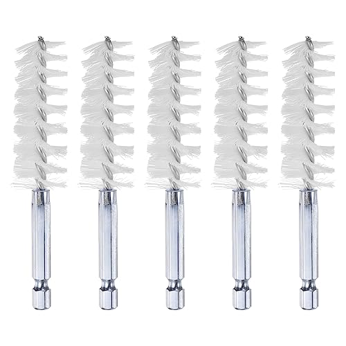 HARFINGTON 5Pcs Nylon Bore Brush 19mm Dia 4" Long Cleaning Twisted Wire Brush with Handle 1/4" Hex Shank for Tubes, Ports, Bearings - size: 19mm
