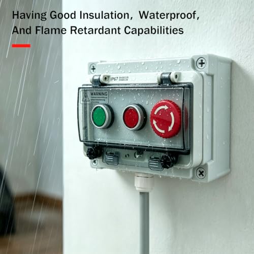 Waterproof Push Button Switch Box, IP67 Rated, Outdoor Industrial Start/Stop Control Box with Protective Cover (Green/red/Emergency Stop Button Switch Box) - color: Green/red/ emergency stop button switch box