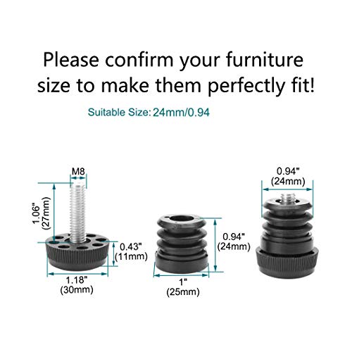 uxcell Leveling Feet 1" 25mm OD Round Insert Furniture Adjustable Leveler 8 Sets