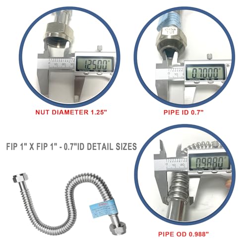 2 PACK, 24" Length Stainless Steel Flexible Corrugated Water Heater Connector, 1"FIP x 1"FIP, 1 Inch SS304 Flex Pipe Hose For Water Softener (0.7"ID) - size: stainless steel 1"FIPx1"FIP, 24"L(0.7"ID)
