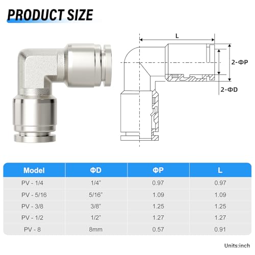 TAILONZ 8mm OD Elbow 304 Stainless Steel Push to Connect Fittings 1Pcs - size: 8mm OD
