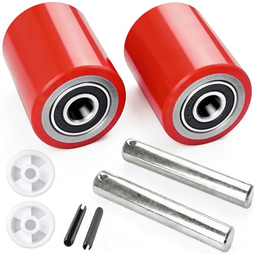 Heavy Duty Pallet Jack Load Wheels Replacement Kit 3"x3.75" (Red,1 Pair) - color: Red-1 Pair + Roller