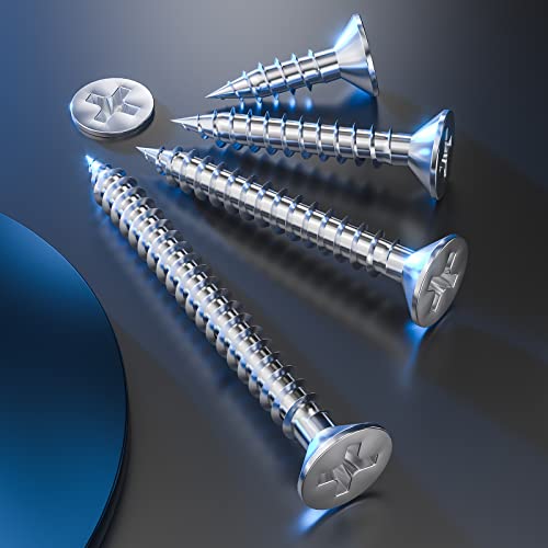 Wensilon (500Pcs) #8x5/8 Wood Screw Quick Metal Self Tapping Flat Head 304 Stainless Steel - color: Silver, size: #8x5/8