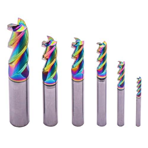 6Pcs 3 Flute 1/8"-1/2" Solid Carbide End Mill Set for Aluminum, DLC Coated