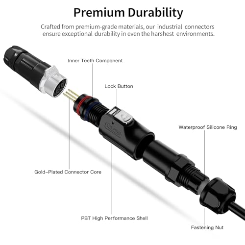 CNLINKO LP-12 4 Pin Connector IP68 Waterproof Circular Electrical Plug for Outdoor Equipment Solar Industrial Machinery DC 12V M12 2-8 Pin Male Plug and Female Plug (4-Pin) - size: 4-Pin, style: Metal-reinforced Kit
