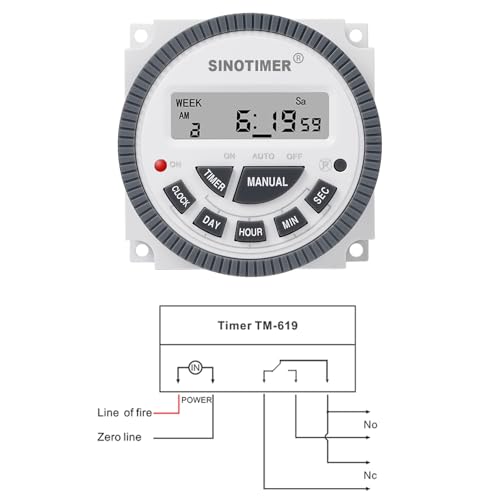 TM619s AC 220V-240V Digital LCD Power Programmable Timer Time Clock Switch Relay with 5 Connecting Wires and Panel Mounted Enclosure - size: 230VAC