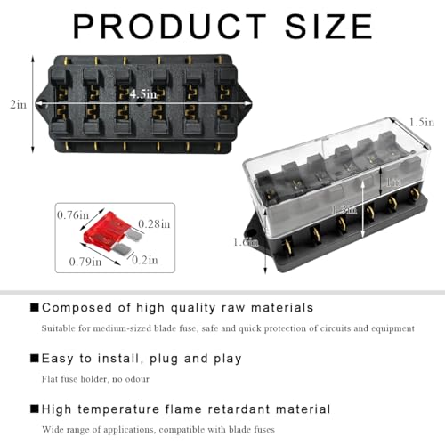 Yourkar 6 Way Blade Fuse Block Box Holder, 6 Circuit Fuse Box with Blade Fuses Screws Fuse Extractor Label, 10-32V DC Waterproof Marine Power Distribution Panel for Car Truck SUV - color: 6 Way