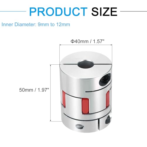 MECCANIXITY Aluminum Shaft Coupling 9mm to 12mm Flexible Spider Coupling L50mm x D40mm Coupler Jaw Spider Shaft Joint Connector for 3D Printers DIY Encoder CNC Router Milling Machine - size: D40mm Fit 9mm to 12mm