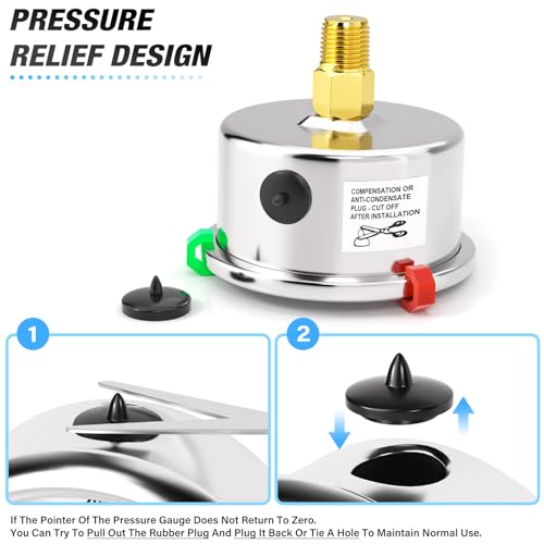 MEANLIN MEASURE 0~15Psi Stainless Steel Liquid Filled Pressure Gauge, 1/8" NPT 1.5" Luminous Dial, Glycerin Filled for Water Oil Air Center Back Mount with 2PCS Snaps - color: Back Mount, size: 0-15Psi