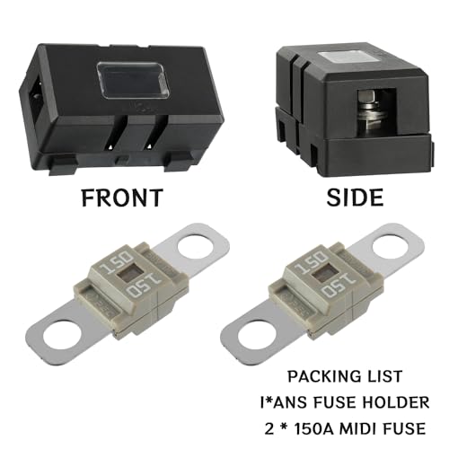Midi Fuse Holder and 2 High Current Fuses for Cars, Trucks, Vehicles (150 Amp) - color: 150A