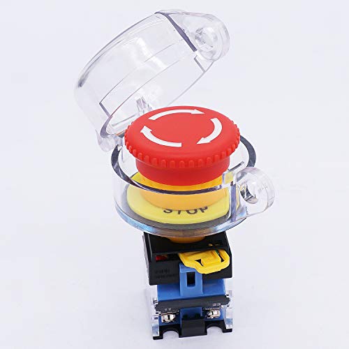 TWTADE / 22mm 1 NC 1 NO Red Mushroom Latching Action Emergency Stop with Cover Push Button Switch 10A 440V Add Protection Cover LA38A-11ZS-Z - color: Red with Protective Cover, size: 1NO 1NC