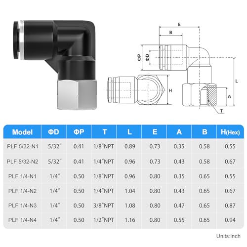 TAILONZ PNEUMATIC Female Elbow 1/4 Inch Tube OD x 1/4 Inch NPT Thread 90 Push to Connect Fittings PLF-1/4-N2 (Pack of 10) - size: 1/4'' OD 1/4''FNPT