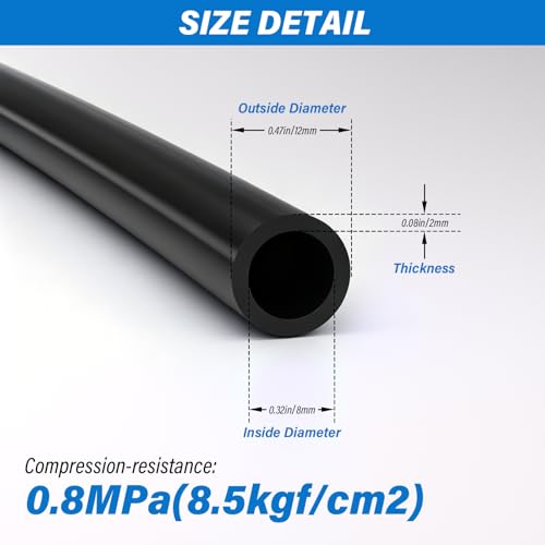 12mm x 8mm Black Pneumatic Tubing Pipe, PU Air Tube (49.2 ft 15 Meter) - color: Black, size: 12mmx8mm-49.2ft