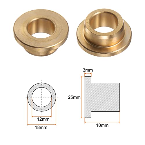 HARFINGTON 2pcs Flange Bearing Sleeve 12mm Bore 18mm OD 10mm Length 3mm Flange Thickness Bronze Bushing Self-Lubricating Bushings Sleeve for Industrial Equipment - size: 12mmx18mmx10mm