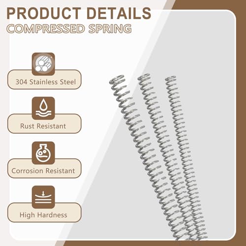Compression Spring 0.8x16x305mm, 304 SS Long Extension Spring 2 Pack - size: 0.8mm x 16mm x 305mm