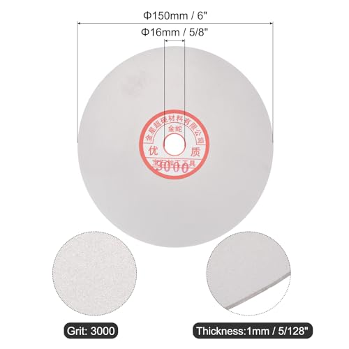 uxcell Diamond Sanding Grinding Disc, 6-Inch (150mm) Grit 3000 5/8" Arbor Hole, Flat Lap Disk Polishing Discs Abrasive Wheel for Gemstone Tile Porcelain Glass Stone Metal - size: Grit 3000