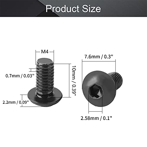 100Pcs M4 x 10mm Button Head Socket Cap Screws, Alloy Steel 10.9 Grade - size: M4 x 10mm