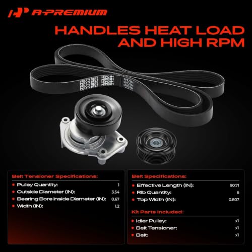 A-Premium Engine Serpentine Belt Drive Kit with Tensioner & Idler Pulley