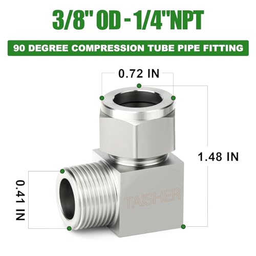 TAISHER 2PCS 304 Stainless Steel Square 90 Degree Compression Tube Pipe Fitting Connector, 3/8" Tube OD x 1/4" NPT Male Adapter - size: 3/8" OD x 1/4" MNPT