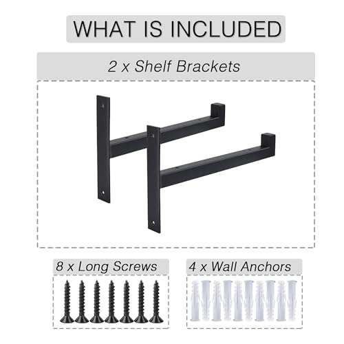 OVOV 2 Pcs Steel Heavy Duty Shelf Brackets Wall Mounted Industrial Metal Shelf Supports Matte Black 10 Inches - color: Black, size: 10 Inch