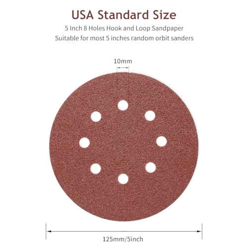 50 PCS 5 Inch 8 Hole Hook and Loop Sanding Discs 60-320 Mixed Grit - style: Mixed Grits,50-Pack