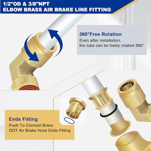 2 PCS DOT Quick Connect Air Fittings 1/2" Tube OD x 3/8" NPT Elbow - size: 1/2" Tube OD x 3/8" NPT - 2 PCS
