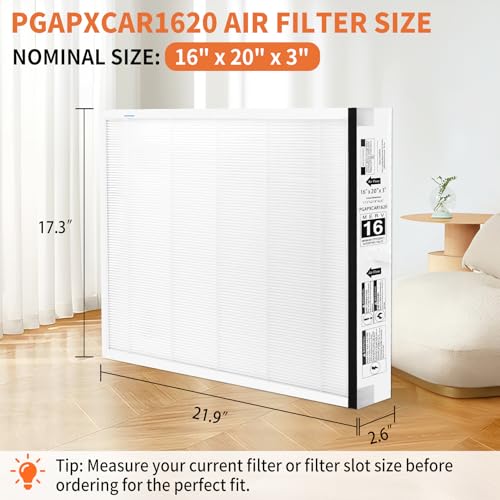PGAPXCAR1620 Air Filter 2 Pack, MERV 16 Air Purifier Filter Replacement for Carrier & Bryant PGAPXCAR1620 / AGAPXCAR1620, 16x20x3 Air Purifier Cartridge Filter, Actual Size 17.3 x 21.9 x 2.6 - size: 16x20x3