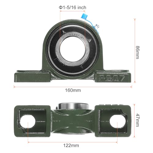 uxcell 2pcs UCP207-21 Pillow Block Bearings 1-5/16 inch Bore Self Alignment, Solid Cast Iron Base Mounted Chrome Steel Bearings - size: UCP207-21