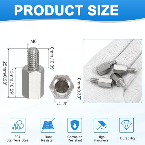 PATIKIL Standoff Screws, 4pcs M6x10mm Male to 1/4-20x15mm Female 304 Stainless Steel Thread Reducing Hex Standoff Spacer Screw Nuts Thread Adapters Reducer for PCB Motherboard - size: M6x10mm Male to 1/4-20x15mm Female