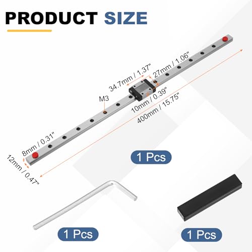 uxcell MGN12C 400mm Linear Sliding Rail Guide with MGN12C Sliding Carriage - size: 400mm