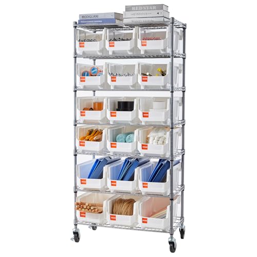 VEVOR 7-Tier Rolling Bin Storage Rack, 18 Organizer Bins, Bin Rack Storage Steel Wire Shelving System with Wheels, Mobile Tool Organizer for Garage, Warehouse, Office, Restaurant, Classroom, Kitchen - size: 7-Tier 18 Bins