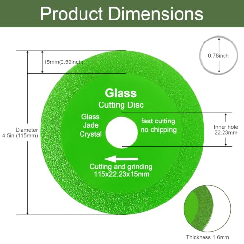 8 Pack 4-1/2" Glass Cutting Disc, Diamond Blade for Angle Grinder - size: 8 x 4.5"