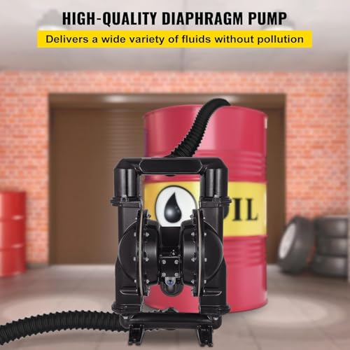 VEVOR Air-Operated Double Diaphragm Pump, 2 inch Inlet & Outlet, Aluminum Alloy Body, 75 GPM & Max 120PSI, Nitrile Diaphragm Transfer Pump for Petroleum, Diesel, Oil and Low Viscosity Fluids - size: 75GPM
