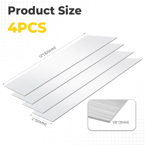 4PCS 6061 Aluminum Flat Bar 1/8" x 2" x 12"(T x W x L) - size: 1/8" x 2" x 12"