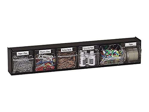 Deflecto 20604OP Tilt Bin Plastic Storage System w/6 Bins, 23 5/8 x 3 5/8 x 4 1/2, Black