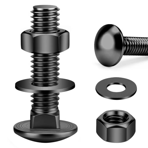 Mellewell 3/8-16 x 3-1/2" Carriage Bolt Kit, Carriage Bolts with Nuts and Washers, Round Head Square Neck, 304 Stainless Steel, Full Thread, Black Finish, 4 Sets - color: Black, size: 3/8-16 x 3-1/2"