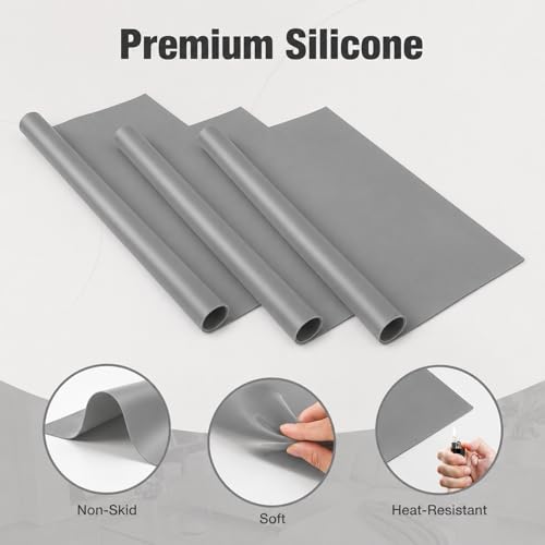 3 Pack Silicone Rubber Sheeting, 11.5" x 11.5" x 1/24" Thick, Flexible Heat Resistant Silicone Gasket Sheet, 60A Durometer for Seals, Pads, Insulation, DIY Craft Projects - color: Grey