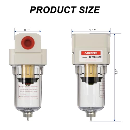 AIRZOE 1/4" NPT Compressed Air Filter AF2000-02M, Manual Drain,0-150psi - size: 1/4" NPT