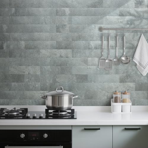 AULIGET 40-Piece Mountain Rock Peel and Stick Backsplash Wall Tiles, 3" x 12" PVC Faux Stone Stick on Tiles for Backsplash Kitchen, Bathroom, Laundry Room, Camper, Fireplace - color: Mountain Rock, size: 40 Pieces, 3"x12"x0.12"