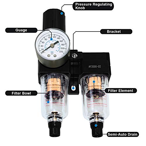 Beduan Semi-Auto Drain Pneumatic Air Filter Pressure Regulator 1/4 Inch NPT Dryer Compressor kit with Gauge