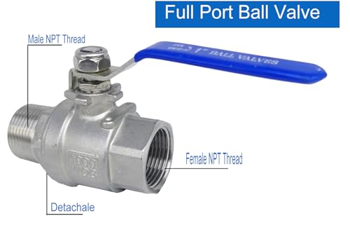 Full Port Ball Valve 1" NPT Heavy Duty Stainless Steel 304 Male x Female Thread For Water,Oil and Gas(1000WOG) - size: 1"NPT