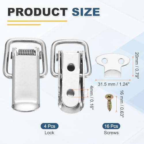 HARFINGTON 4 Pcs 0.63" (Overall Length:1.75") 201 Stainless Steel Spring Loaded Toggle Latch Catch Hasp Clamp Lock with Screw for Cabinet Door Barn Wooden Case, Silver - size: 0.63"
