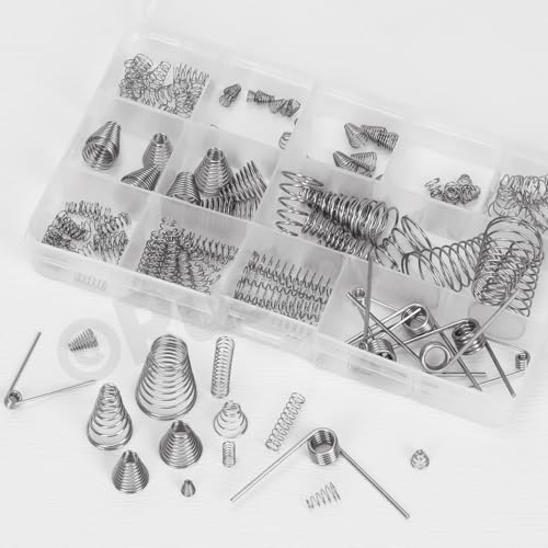 123Pcs 10 Sizes Stainless Steel Taper Spring Assortment Set Cone Compression Spring Tower Pressure Spring Conical Spring Small Compression Springs for Home Repair Industry - size: 10 assorted sizes